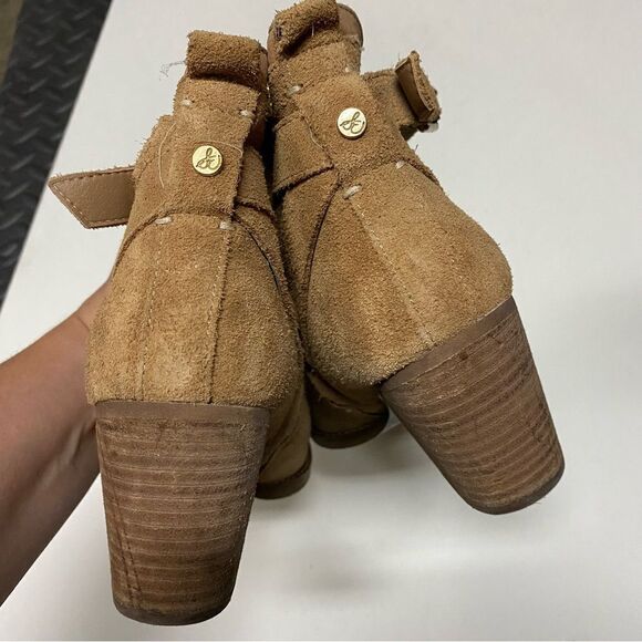 Sam Edelman tan Suede leather MAURINE WESTERN CUTOUT ANKLE BOOTS almond toe 9 - Picture 6 of 13